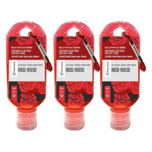 Palm Safe Red Rose 3 Pack 60ml Anti Bacterial Premium Hand Sanitiser Travel Size Refillable Clip Bottle Quick Drying Non Sticky Extra Moisturising