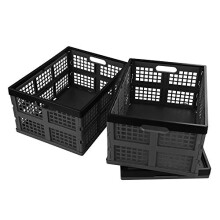 30 L Plastic Collapsible Storage Bin, Set of 3 Folding Storage Crate Basket