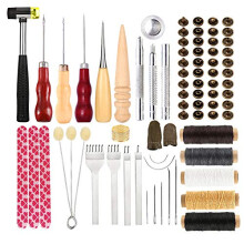 Leather Tools Kit, Leather Working Tools, Basic Leather Sewing Kit with Waxed Thread Cord, Prong Punch and Rivets Kit, Hand Sewing Needles, Leather