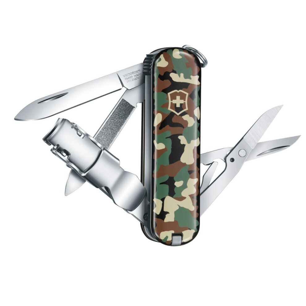 Nailclip 580, Swiss Made, 8 Functions, Nail File, Nail Clipper, Blade, Scissors, Camouflage