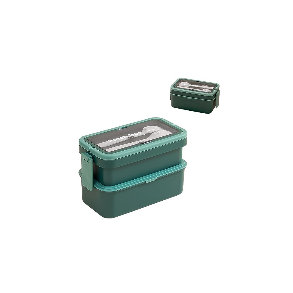 2-Layer Lunch Box with Compartments for Adults and Kids, 950ml+ 450ml Stackable Large Capacity Lunch Box, Lunch Box with Cutlery and Hidden Handle.