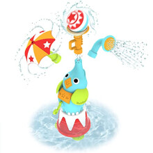 Kids Bath Toy for 1+ Year Old. An Elephant Fountain Sprinkler Set with 3 Different Spouts, Multiple Spray Actions, and a Wall Attachment Organizer