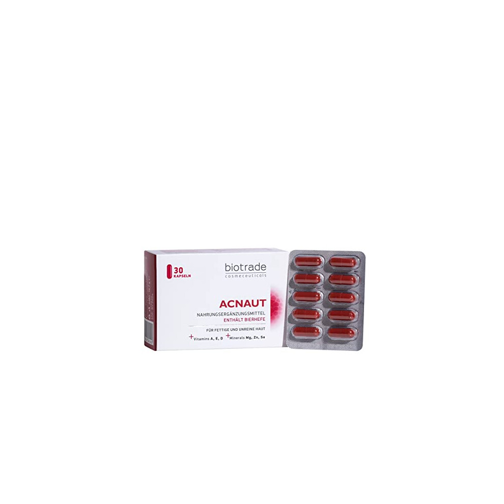 Acnaut Supplements, 30 Pills Best For Blemished Oily Skin For Clear And Glowing Complexion with Brewer's yeast by Biotrade,