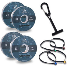 Maxcatch Fluorocarbon Leader Tippet Line for Fly Fishing with Tippet Line Holder & Tender, Clear, 50m/55Yds, 4PCS