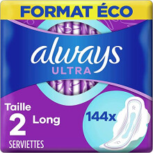 Ultra Sanitary Towels, Size 2, Long, 144 Towels with Wings, Moderate Flow Day, Eco Size, Max Comfort, Super Absorbent and Ultra Fine