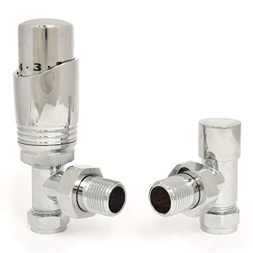 | Cascade Angled Modern TRV Thermostatic Radiator Valve (Pair) (Chrome)