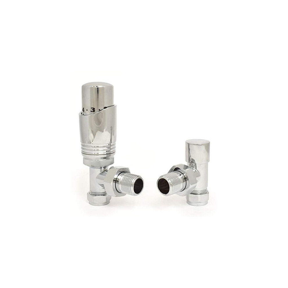 | Cascade Angled Modern Trv Thermostatic Radiator Valve (Pair) (Chrome) 763769990882