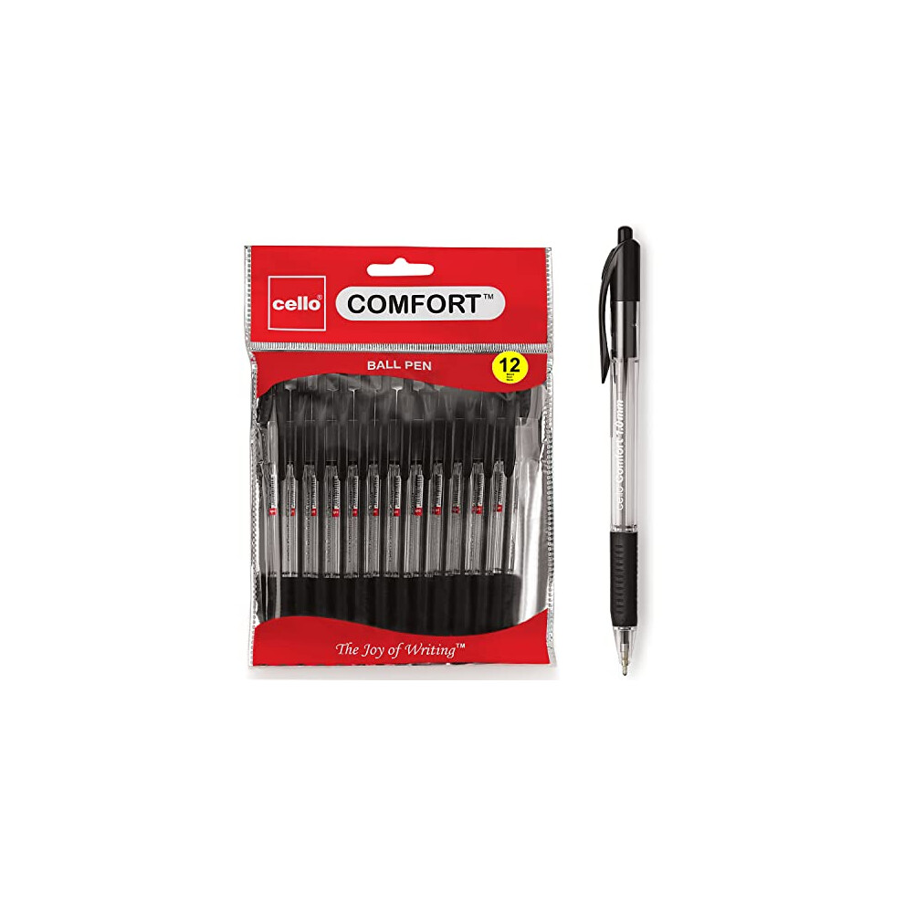Cello Ballpoint Black Pens, Pack Of 24 (1.0Mm) Medium Point Retractable, Coloured Pens Ball Point Black Ink Biro Pens; Ideal For Office Supplies, School