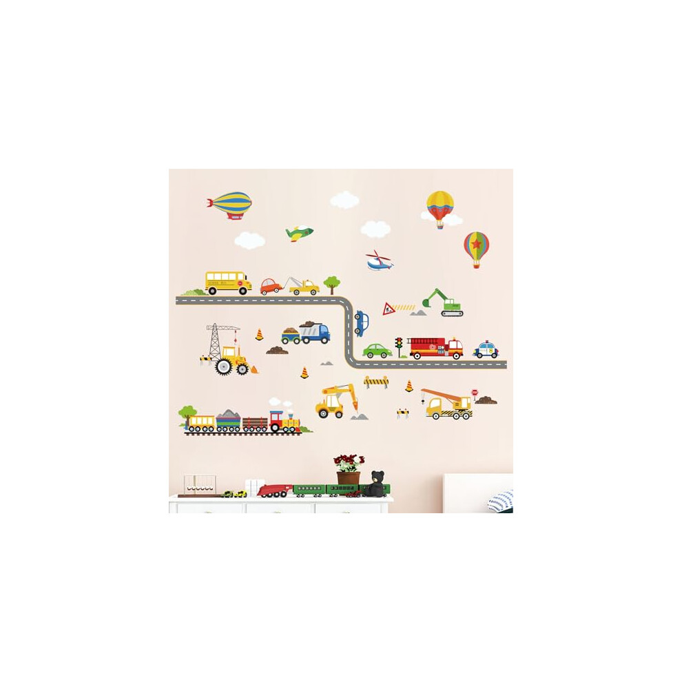 Construction Transportation Wall Decals Car Truck Plane Boys Wall Stickers Kids Bedroom Baby Nursery Playroom Wall Decor Decalmile