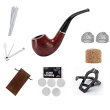 Thitex Smoking Pipe Wooden Tobacco Pipes for Smoking with 3 - in - 1 Pipe Scraper, Pipe Stand Holder,& Other Pipe Cleaning Accessories