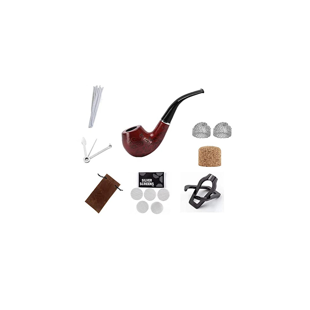 N\P Thitex Smoking Pipe Wooden Tobacco Pipes For Smoking With 3 - In - 1 Pipe Scraper, Pipe Stand Holder,& Other Pipe Cleaning Accessories