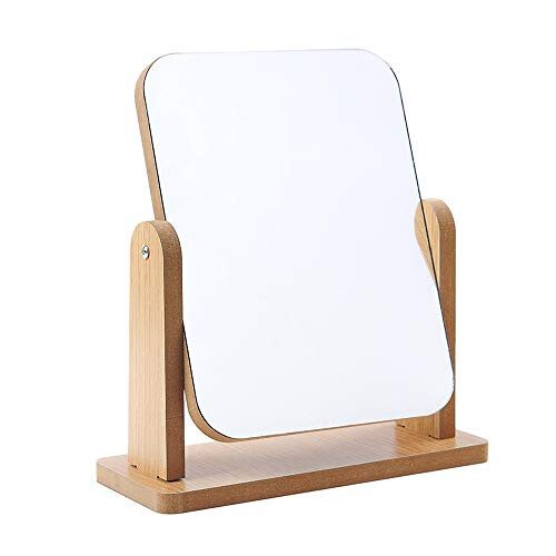 360 Degree Rotatable Tabletop Makeup Mirror Wooden Desktop Mirror with Stand High Clear Rectangular Mirror Free Standing