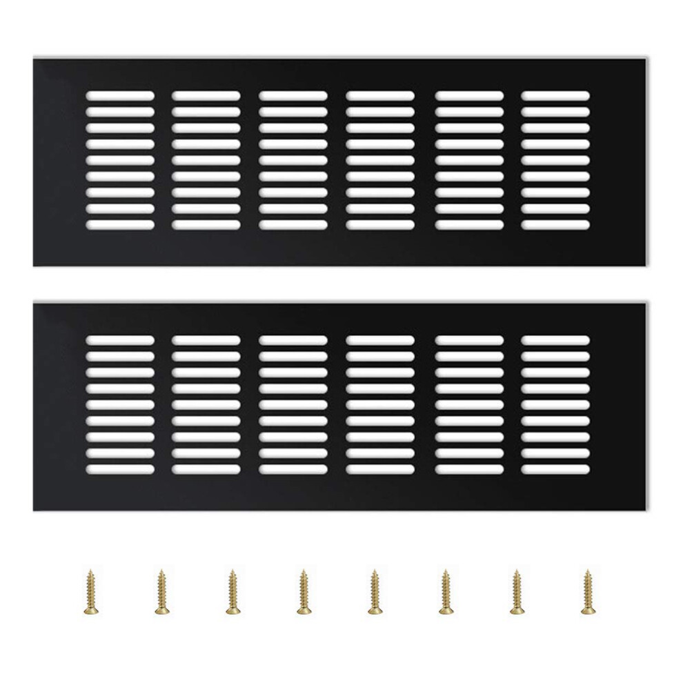Yue Qin 2 Pieces Black Air Vents Grille Cover, Vent Cover Cupboard Vents Fridge Vent Louvred Wall Vent Grilleï¼25 * 8 * 1.5Cmï¼ 609832979630
