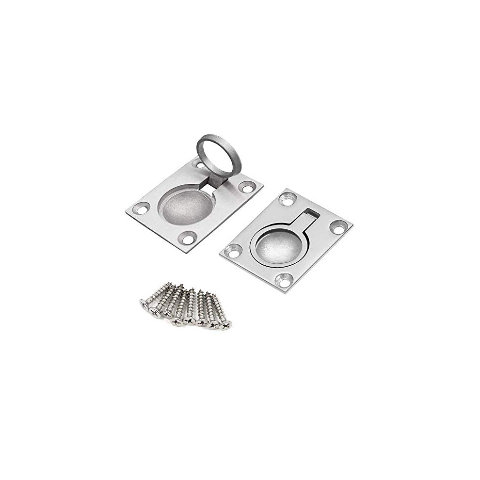2 Packs Flush Ring Plull Handle Hatch Locker, 49 X 39 Mm Stainless Steel Boat Locker Cabinet Hidden Handle Recessed Furniture Boat Hatch Latch 788703694435