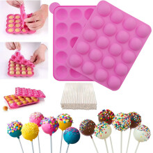 BPA Free Pop Cake Moulds & Ice Cube Trays + 120 Sticks Silicone Lollipop Candy Gumdrop Jelly Molds- Pink