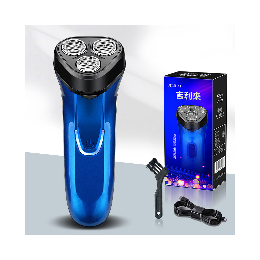 (Blue) Mens Portable Electric Shaver Rechargeable Shaver Three Blade Travel Shaver Blue