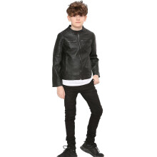 (9-10 Years) Boys Motorcycle Biker Black Pu Leather Jacket