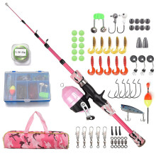 (Pink, 1.5M) Kids Fishing Rod And Reel Combo Full Kit 1.2m/1.5m Telescopic Casting Rod Pole With Spincast Reel An