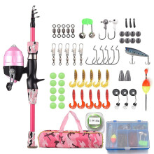 (Pink, 1.2M) Kids Fishing Rod And Reel Combo Full Kit 1.2m/1.5m Telescopic Casting Rod Pole With Spincast Reel An