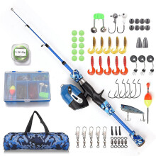 (Blue, 1.5M) Kids Fishing Rod And Reel Combo Full Kit 1.2m/1.5m Telescopic Casting Rod Pole With Spincast Reel An