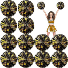 (Black and Gold) 24 Pack Metallic Cheerleading Pom Pom 12 Inch Cheerleader Pom Poms With Baton