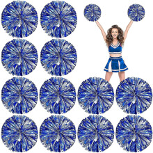(Blue and Silver) 24 Pack Metallic Cheerleading Pom Pom 12 Inch Cheerleader Pom Poms With Baton