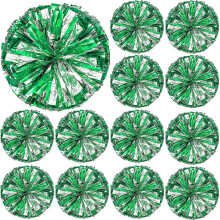 (Green and Silver) 24 Pack Metallic Cheerleading Pom Pom 12 Inch Cheerleader Pom Poms With Baton