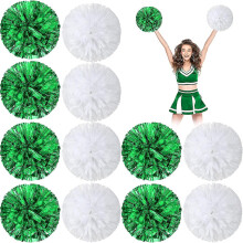 (Green White) 24 Pack Metallic Cheerleading Pom Pom 12 Inch Cheerleader Pom Poms With Baton