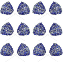 (Blue Silver) 24 Pack Metallic Cheerleading Pom Pom 12 Inch Cheerleader Pom Poms With Baton