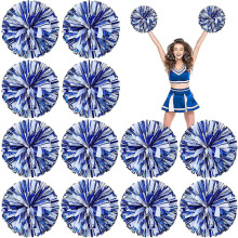 (Blue and White) 24 Pack Metallic Cheerleading Pom Pom 12 Inch Cheerleader Pom Poms With Baton
