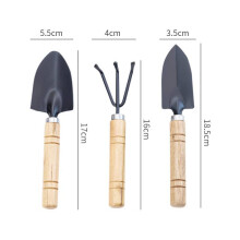 (Crude Handle) 3pcs Potted Plant Mini Garden Tool Set With Spade Garden Rake Shovel Gardener
