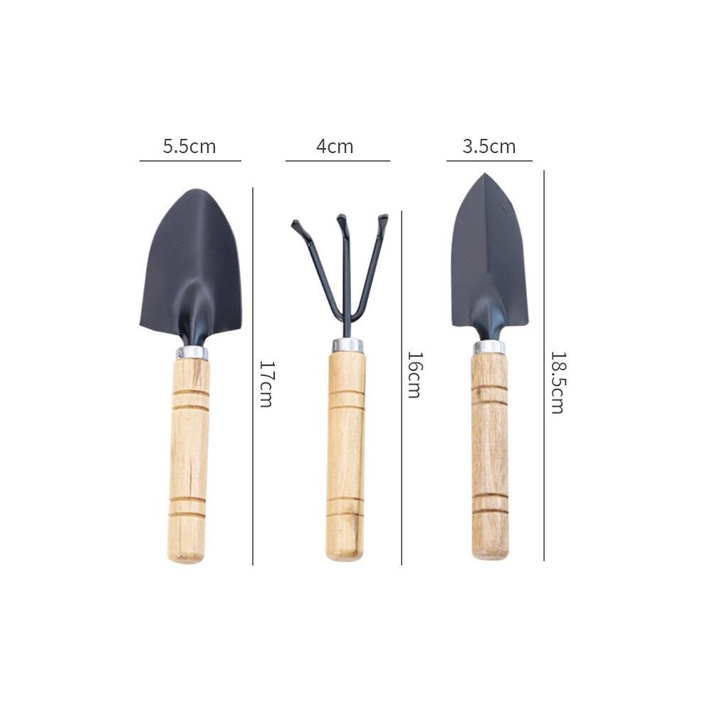 (Crude Handle) 3pcs Potted Plant Mini Garden Tool Set With Spade Garden Rake Shovel Gardener
