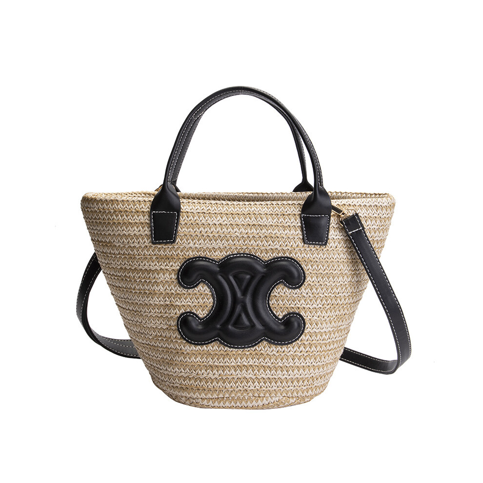 (Black) Ladies Straw Tote Bag Ladies Beach Bag Rattan Bag Oversized Beach Bag Black