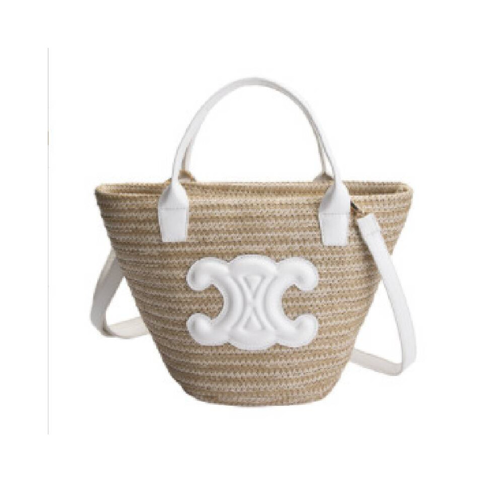 (White) Ladies Straw Tote Bag Ladies Beach Bag Rattan Bag Oversized Beach Bag Black