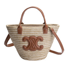 (Brown) Ladies Straw Tote Bag Ladies Beach Bag Rattan Bag Oversized Beach Bag Black