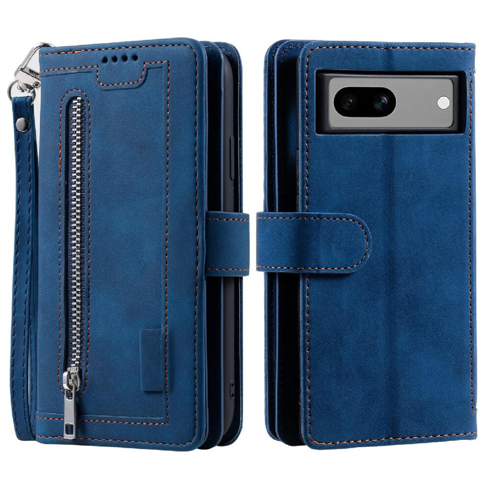(Blue) Flip Case For Google Pixel 8A Wallet Pu Leather 9 Card Slots Lanyard Kickstand Blue 764762753894