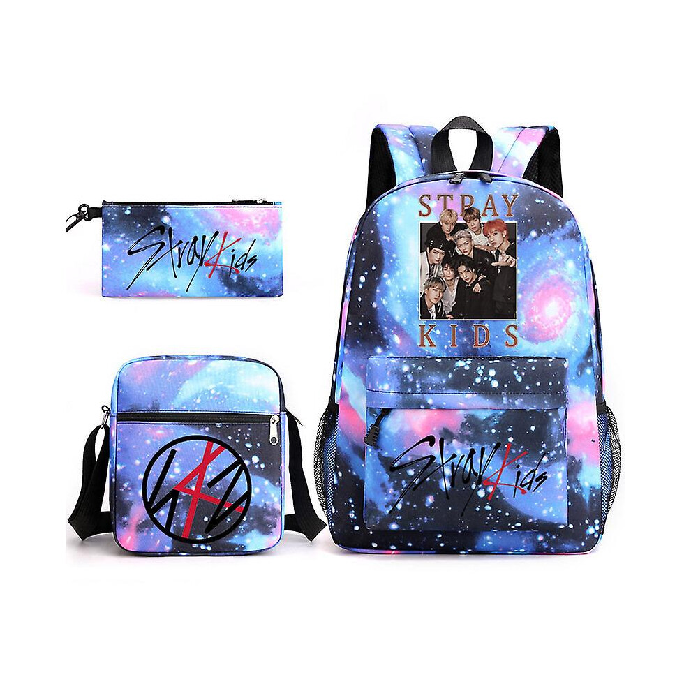 (Style E) Stray Kids Casual School Bag Anime Notebook Laptop Backpack School Bag Messenger Bag Pencil Case 3-piece Set