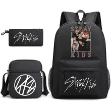 (Style H) Stray Kids Casual School Bag Anime Notebook Laptop Backpack School Bag Messenger Bag Pencil Case 3-piece Set