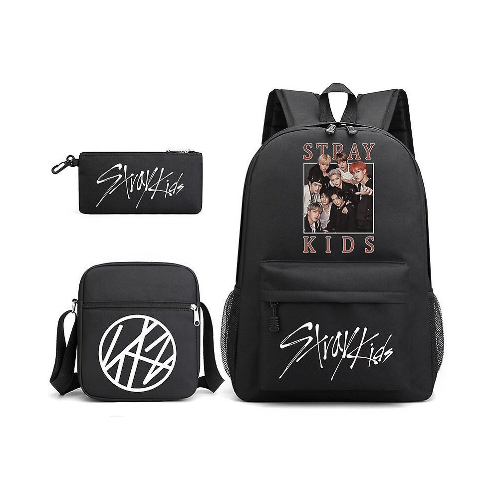 (Style H) Stray Kids Casual School Bag Anime Notebook Laptop Backpack School Bag Messenger Bag Pencil Case 3-piece Set