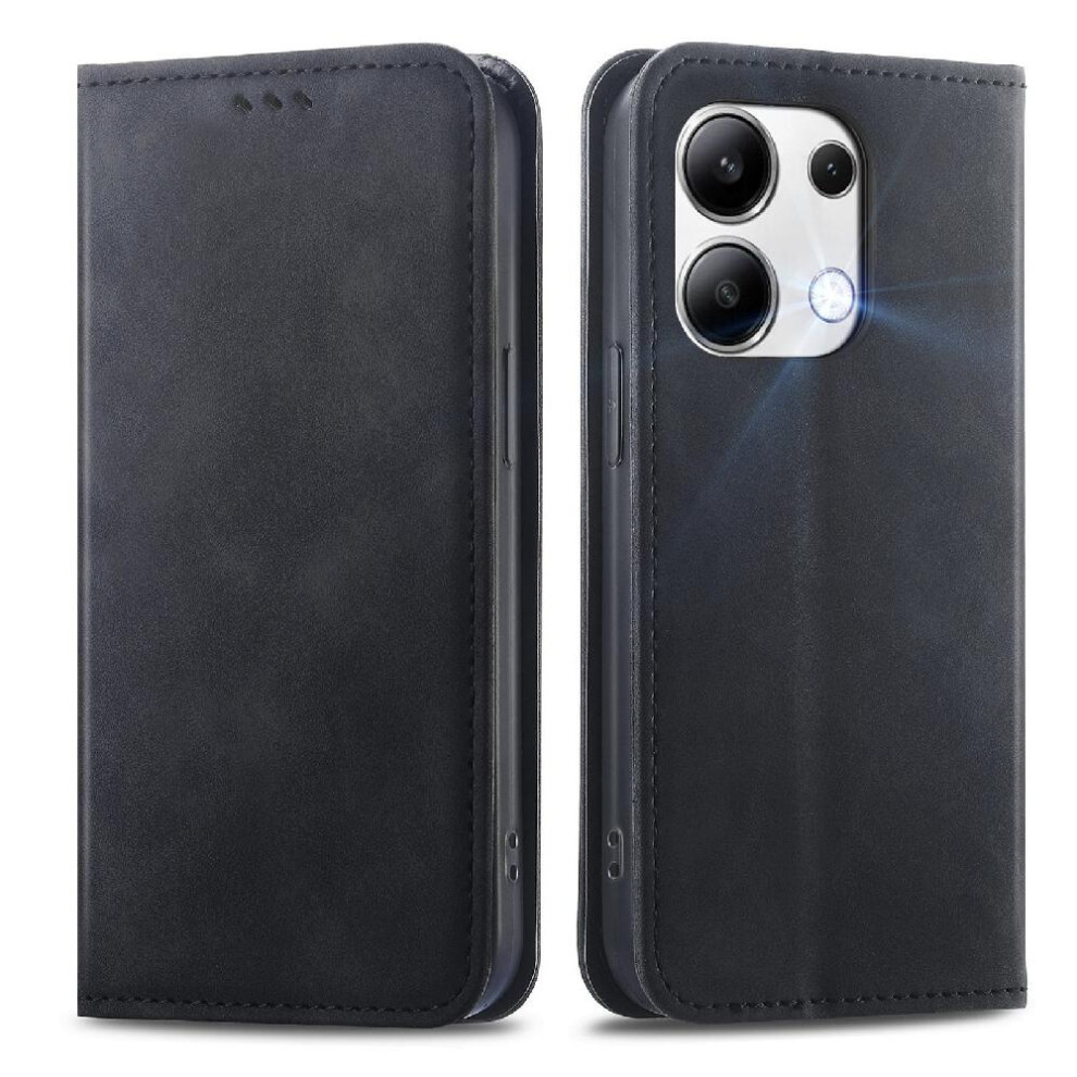 Photos - Case   For Xiaomi Redmi Note 13 4G Shockproof Wallet Simple Business Leather  Flip Cover(Black)