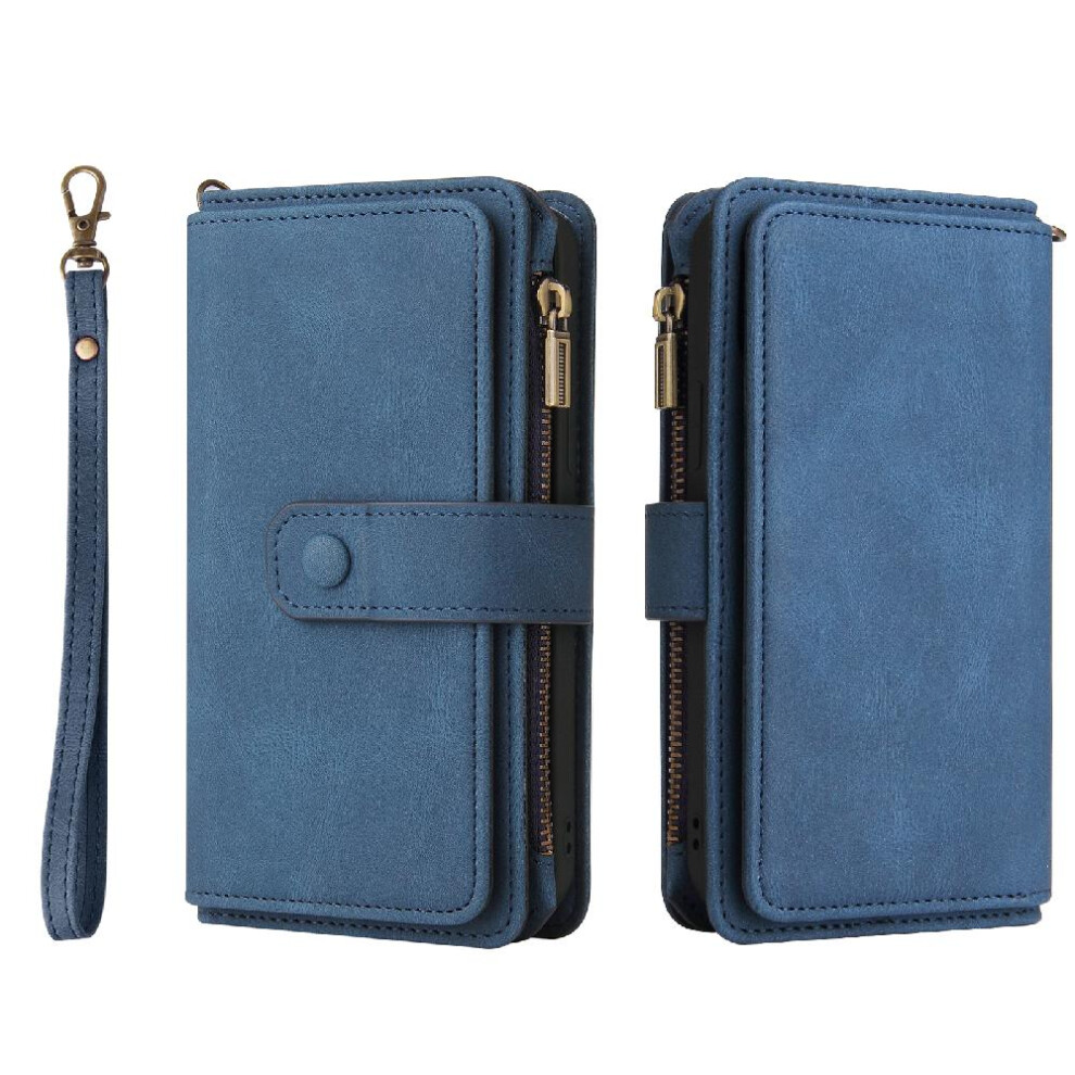(Blue) Case For Xiaomi Redmi Note 13 4G With Card Slot Stand Fifteen Card Slots Zipper Poket Pu Leather Magnetic Closure Blue 764762754761