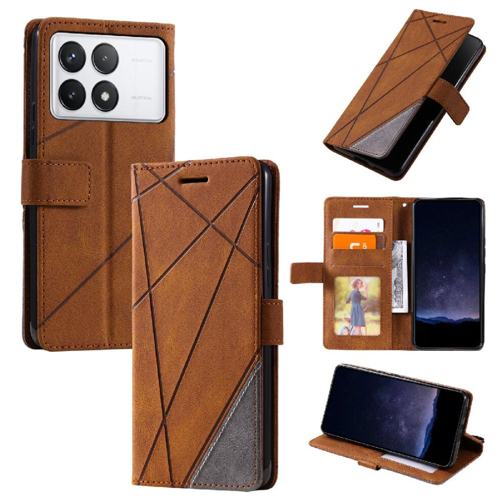 (Brown) Case For Xiaomi Poco X6 Pro 5G Pu Leather Wallet Flip Folio Magnetic Shockproof Card Holder Kickstand Brown 764762754969