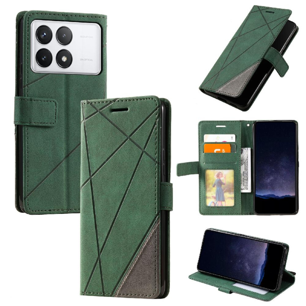 (Green) Case For Xiaomi Poco X6 Pro 5G Pu Leather Wallet Flip Folio Magnetic Shockproof Card Holder Kickstand Green 764762754952