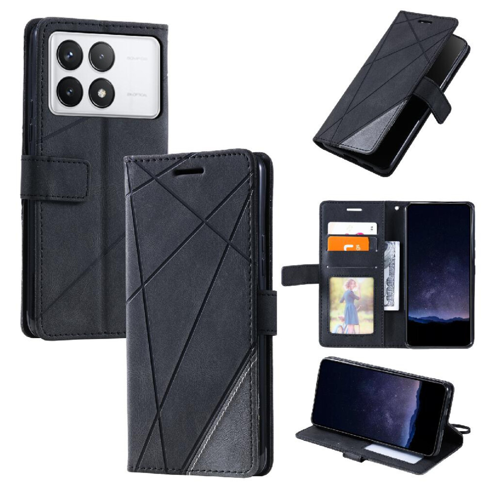 (Black) Case For Xiaomi Poco X6 Pro 5G Pu Leather Wallet Flip Folio Magnetic Shockproof Card Holder Kickstand Black 764762754945