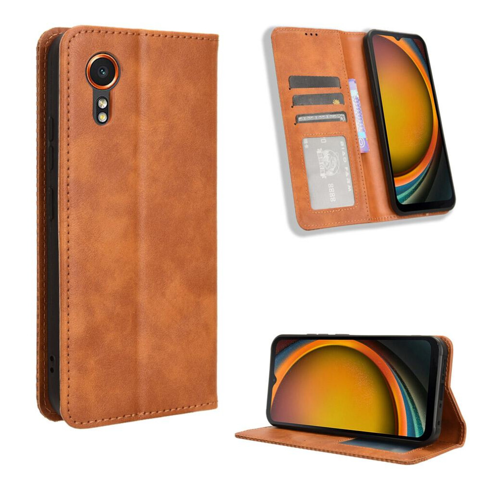 (Brown) Case For Samsung Galaxy Xcover 7 5G Magnetic Closure Pu Leather Wallet Brown 764762755065