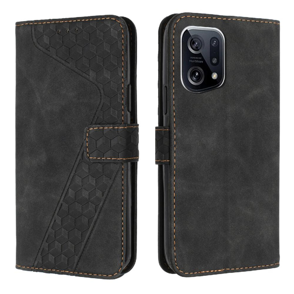 (Black) Phone Case For Oppo Find X5 Magnetic Wallet Kickstand Flip Folio Card Slots Cover Black 764762756758