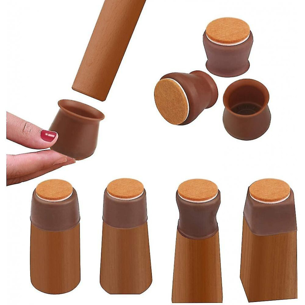 (Brown, M) 16 Pack Silicone Chair Leg Floor Protectors With Felt Prevent Scratches And Reduce Noise 5413368272487