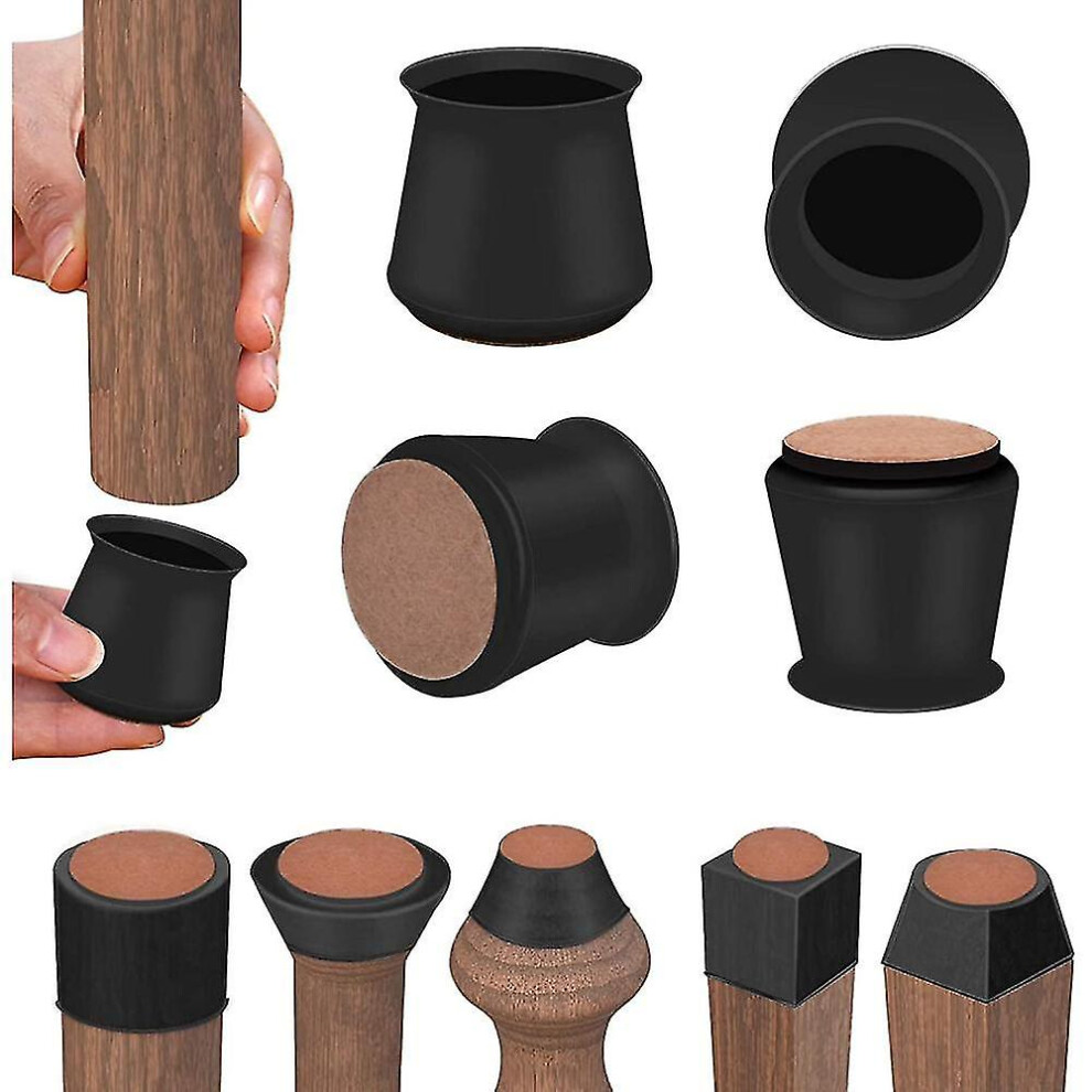 (Black, M) 16 Pack Silicone Chair Leg Floor Protectors With Felt Prevent Scratches And Reduce Noise 5413368272500
