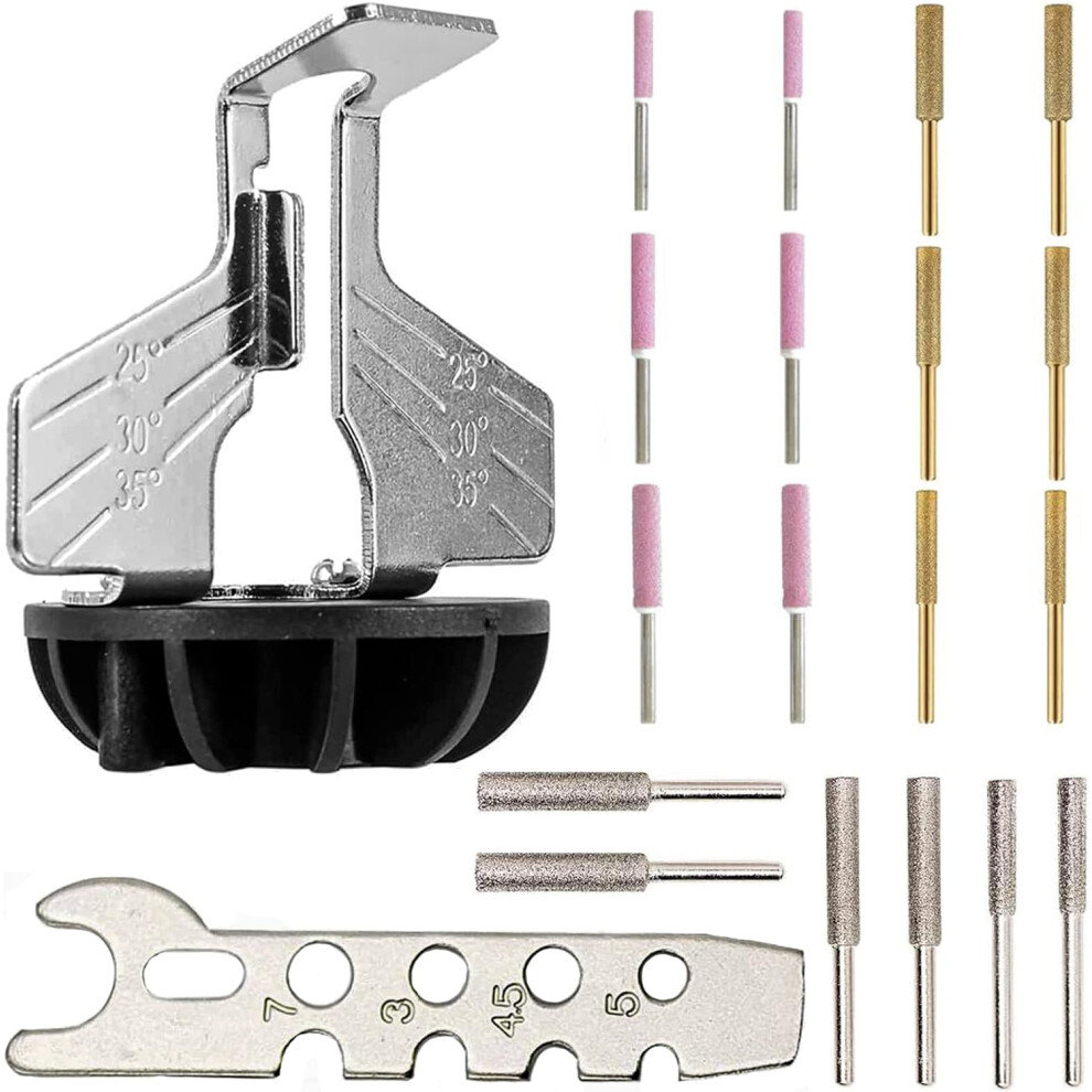 Chainsaw Sharpening Attachment Kit - 20 Pcs Chain Saw Blade Teeth Sharpener Set with Angle Guide and Diamond Burr Grinding Stone Files, Drill Power