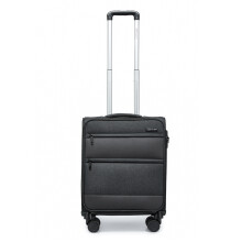 (Black, 20 inch) 20/24/28 inch Polyester and Leather Soft Shell Luggage With TSA Lock